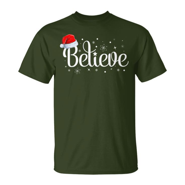 Merry Christmas Believe In Santa Claus Family Pajamas T-Shirt