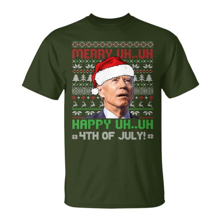 Merry Christmas Joe Biden Happy 4Th Of July Ugly Xmas T-Shirt