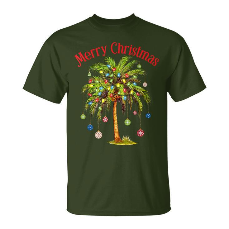 Merry Christmas Palm Tree Light Hawaiian Tropical Christmas T-Shirt