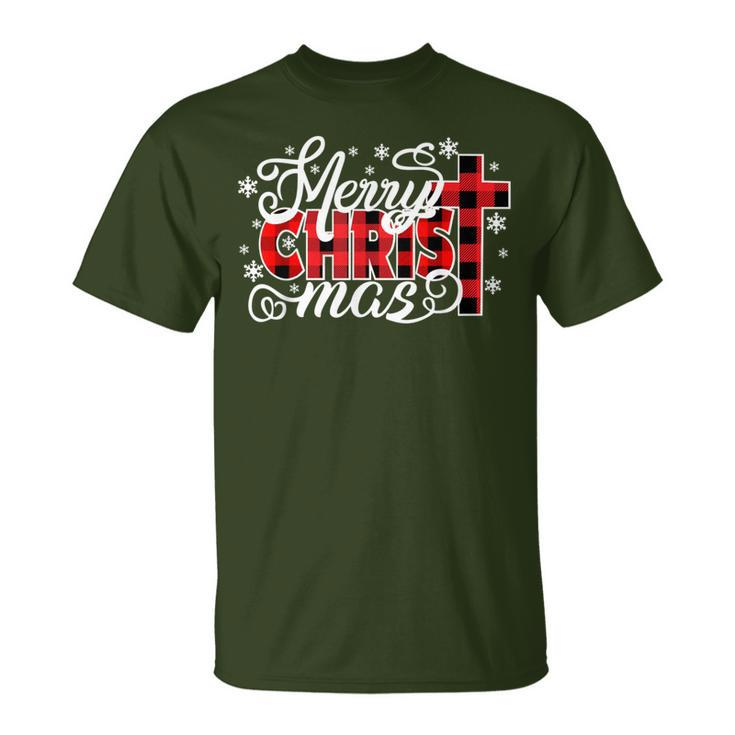 Merry Christmas Red Buffalo Plaid Christ Mas T-Shirt