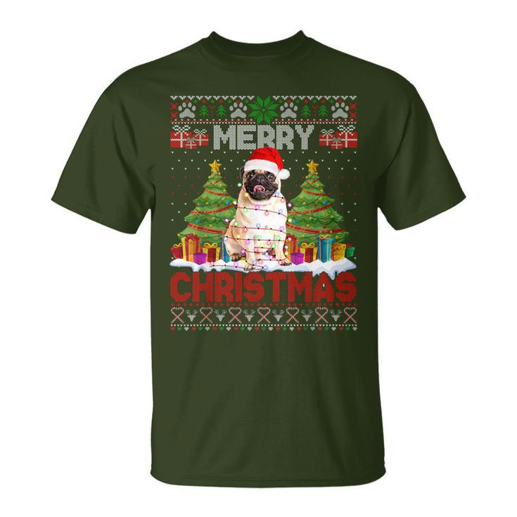 Merry Christmas Santa Light Pug Dog Family Ugly Sweater T-Shirt