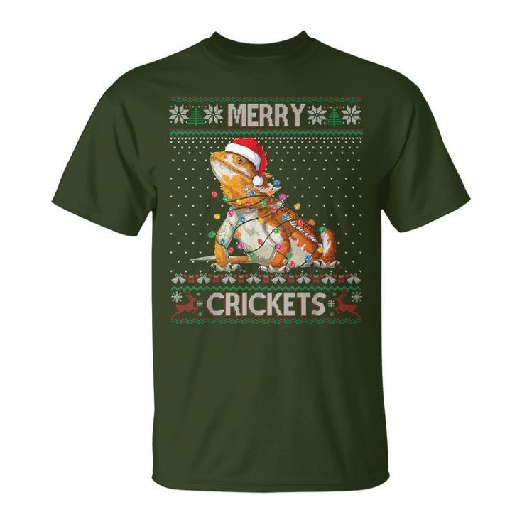 Merry Crickets Bearded Dragon Ugly Sweater Christmas Pajama T-Shirt