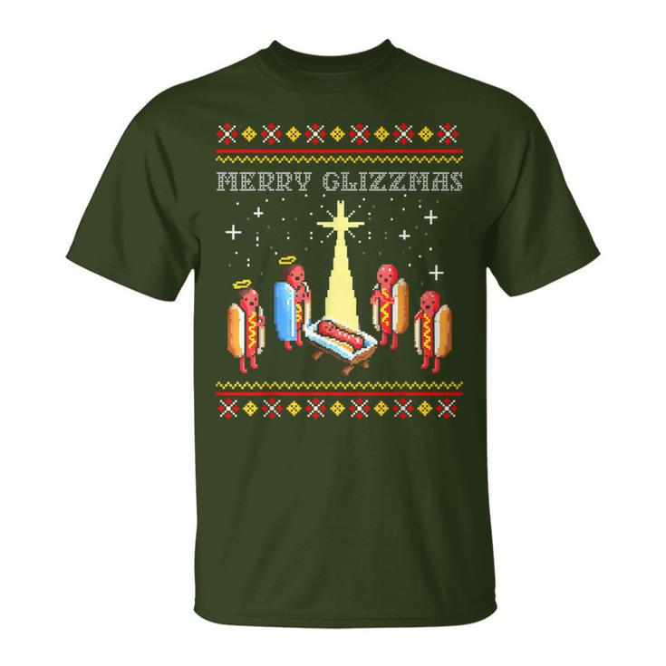 Merry Glizzmas Tacky Merry Christmas Hot Dogs Holiday T-Shirt