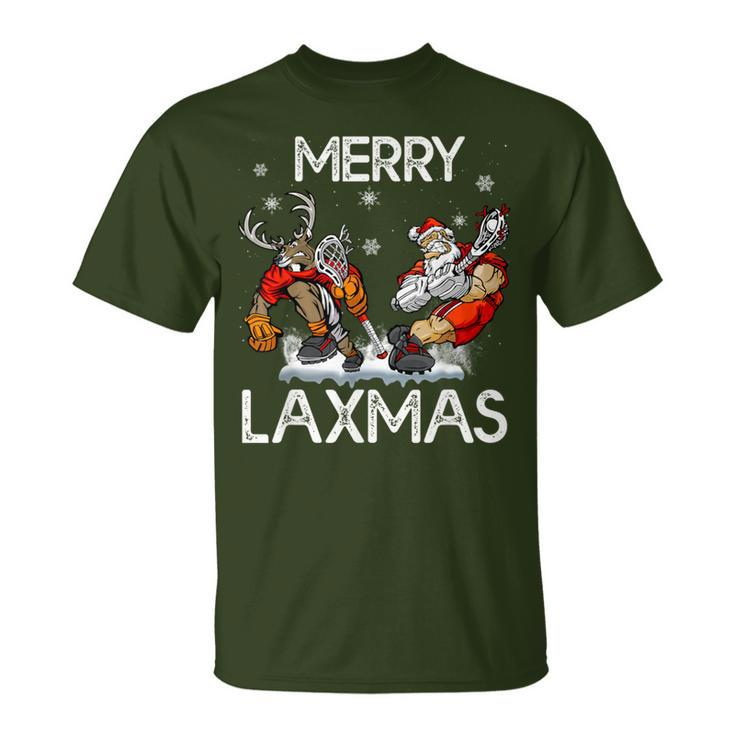 Merry Laxmas Ugly Christmas Lacrosse Santa Reindeer T-Shirt