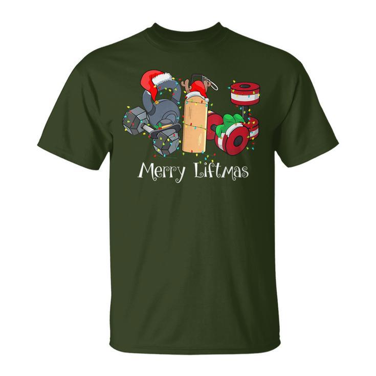 Merry Liftmas Christmas Gym Workout Kettlebell Weightlifting T-Shirt