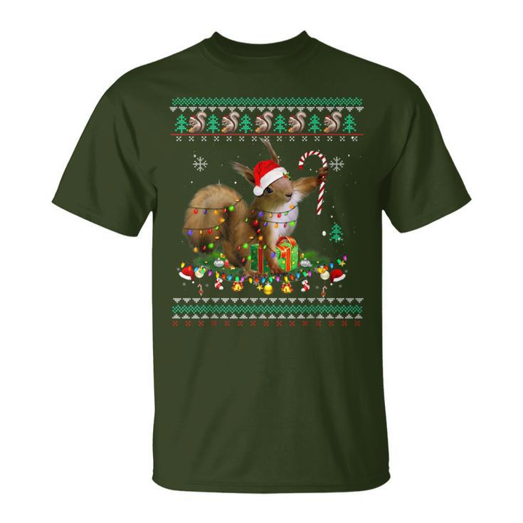 Merry Xmas Squirrel Christmas Xmas Christmas Lights Ugly T-Shirt