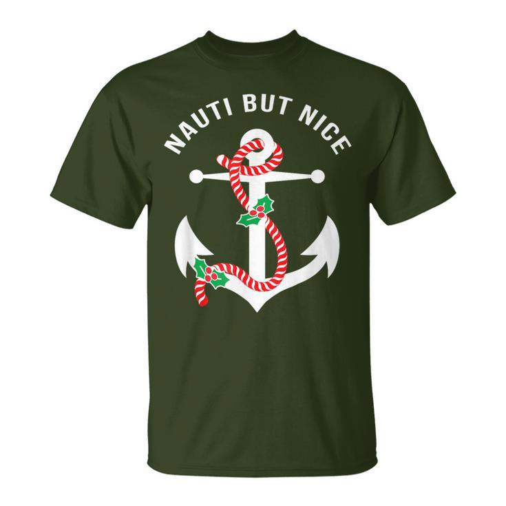 Nauti Naughy But Nice Pun Nautical Anchor Beach Christmas T-Shirt