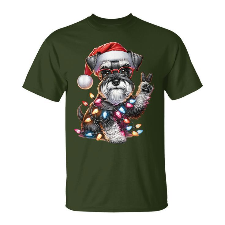Peace Hand Miniature Schnauzer Santa Christmas Dog Pajamas T-Shirt