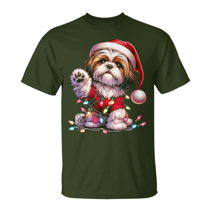 Peace Sign Hand Shih Tzu Santa Christmas Dog Pajamas T-Shirt