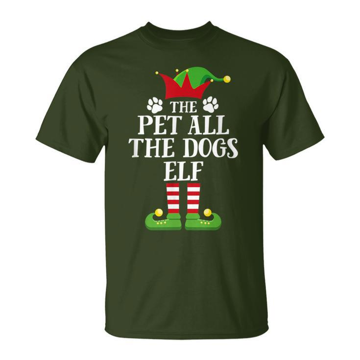 Pet All The Dogs Elf Family Matching Christmas Elf Pajama T-Shirt