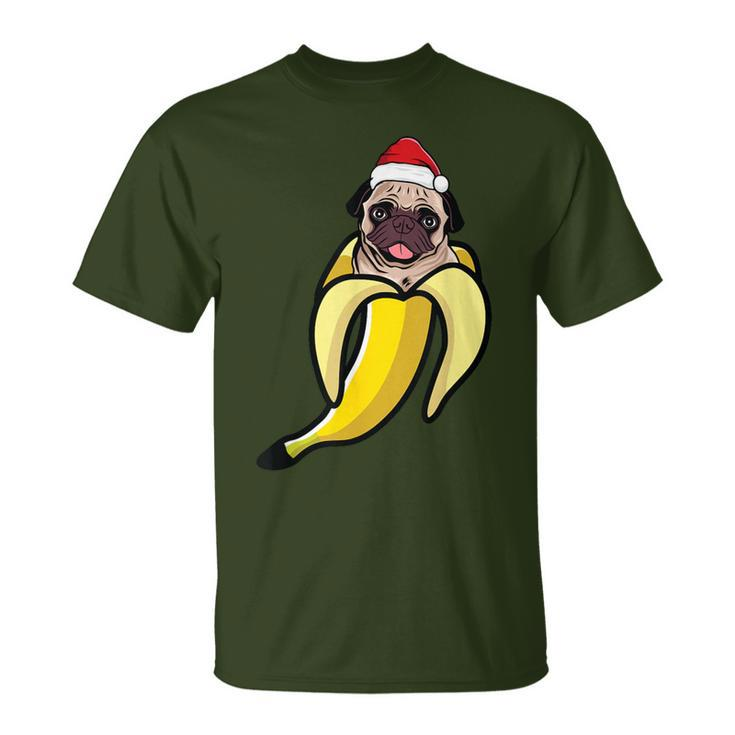 Pug Banana Santa Hat Christmas Pajama Cute Dog Puppy X-Mas T-Shirt