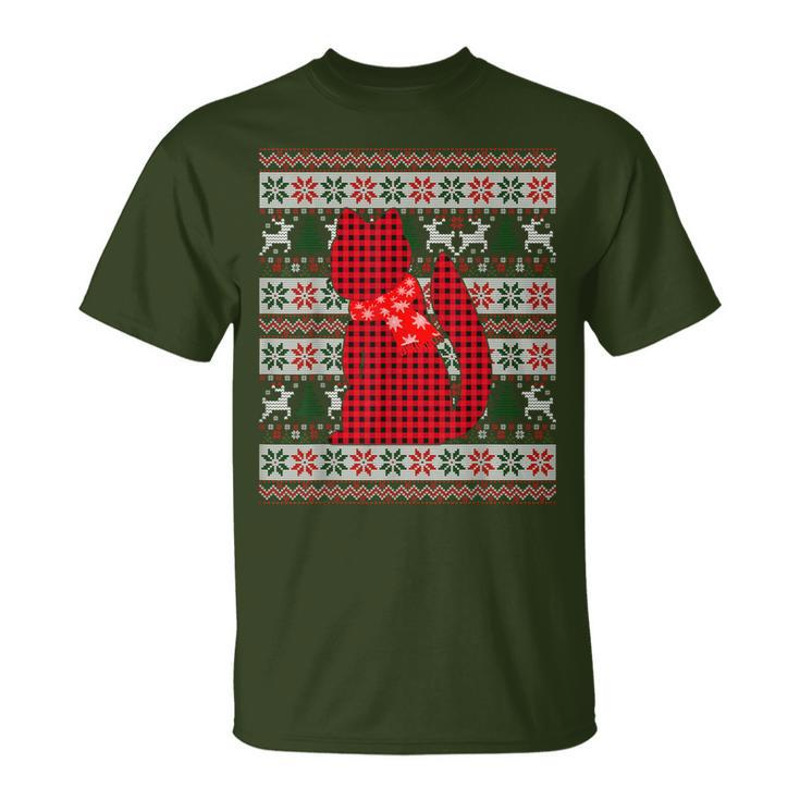 Red Buffalo Plaid Weasel Lovers Ugly Xmas Family Matching T-Shirt