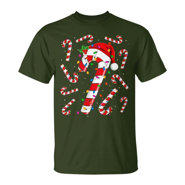 Red And White Candy Cane Santa Christmas Xmas Lights T-Shirt