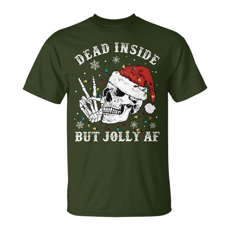 Retro Dead Inside But Jolly Af Skeleton Christmas Lights T-Shirt