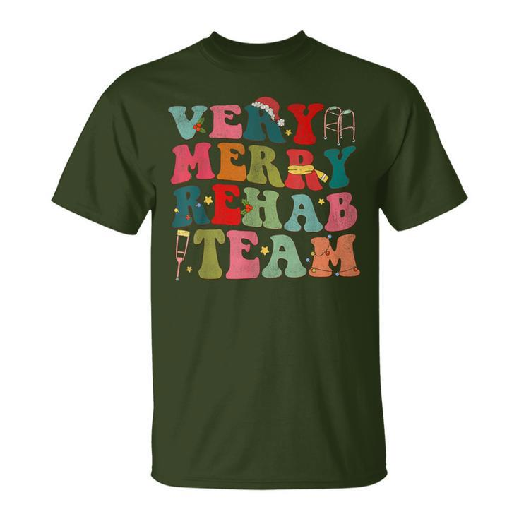 Retro Very Merry Rehab Team Xmas Therapy Squad Slp Ot Pt T-Shirt