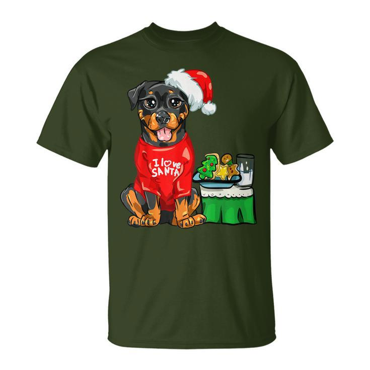 Rottweiler Dog I Love Santa Cute Rotti Pup Christmas T-Shirt