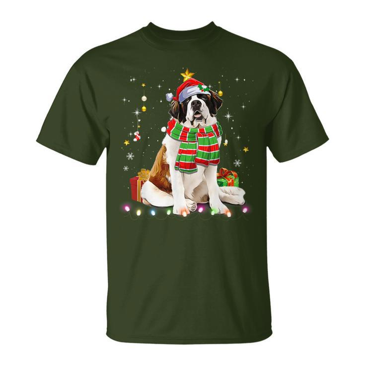Saint Bernard Santa Fun Christmas Tree Lights Xmas Pjs Boys T-Shirt
