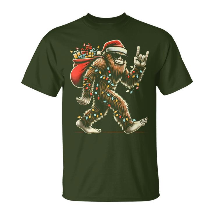 Santa Bigfoot Christmas Lights Sasquatch Believe T-Shirt