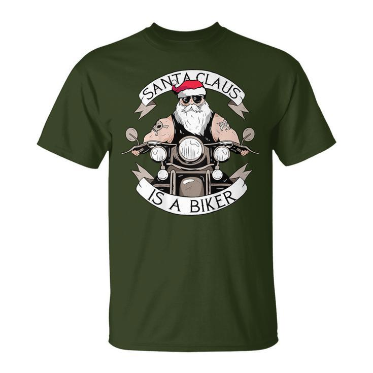 Santa Claus Is A Biker Motorcycle Christmas Meme On Back T-Shirt