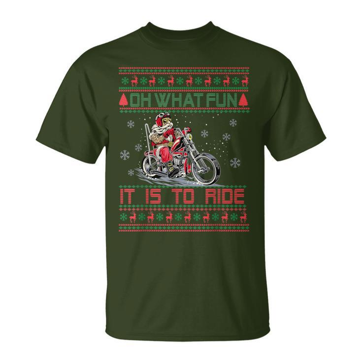 Santa Claus Riding Motorcycle Xmas Biker Present Christmas T-Shirt