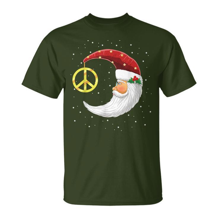 Santa Clause Moon And Star Peace Sign Christmas Dream T-Shirt