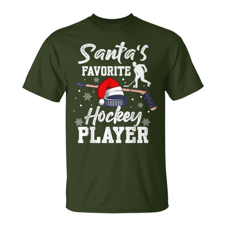 Santa's Favorite Hockey Player Christmas Pajama Hockey Xmas T-Shirt