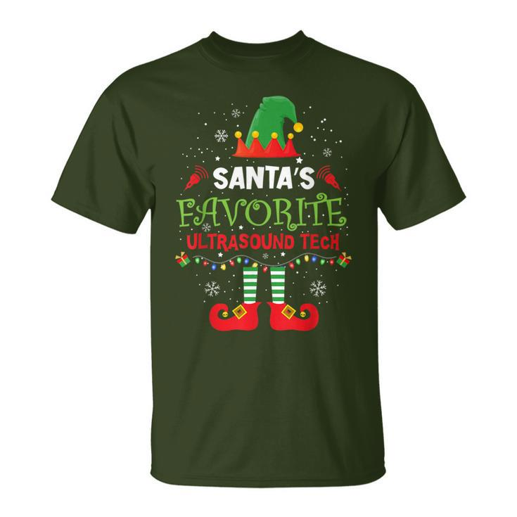 Santa's Favorite Ultrasound Tech Elf Christmas Light T-Shirt
