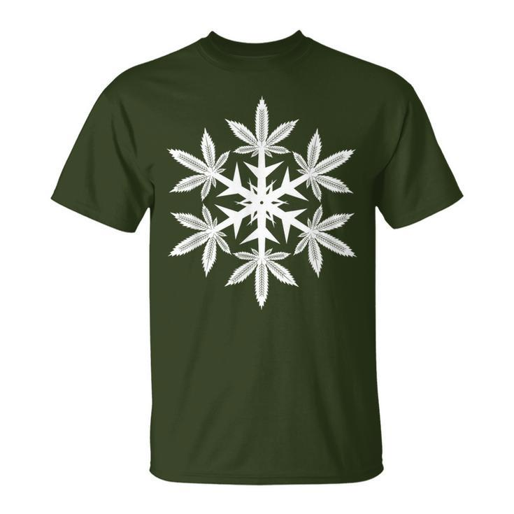Snowflake Weed Marijuana Leaf Christmas Pajama T-Shirt
