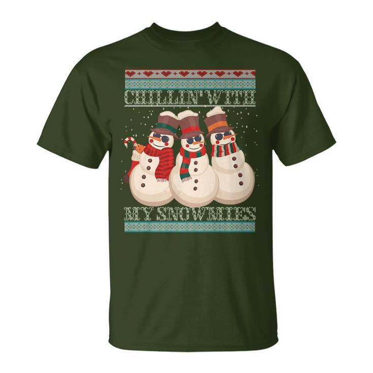 Ugly Christmas Snowman Chillin' With My Snowmies T-Shirt