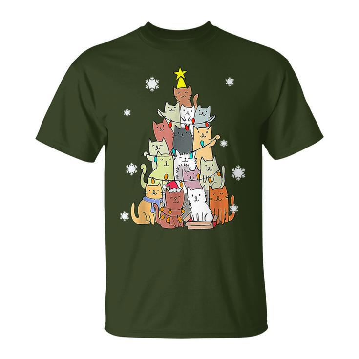 Ugly Christmas Sweater Cat Tree Xmas Cat T-Shirt