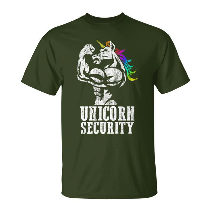 Unicorn Security Rainbow Muscle Manly Christmas T-Shirt