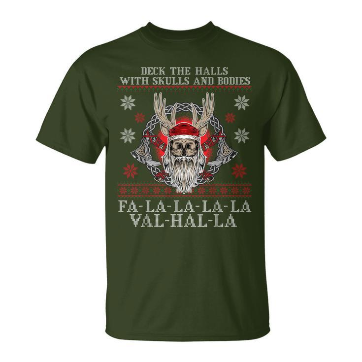 Viking Santa Deck The Halls With Skulls And Bodies T-Shirt