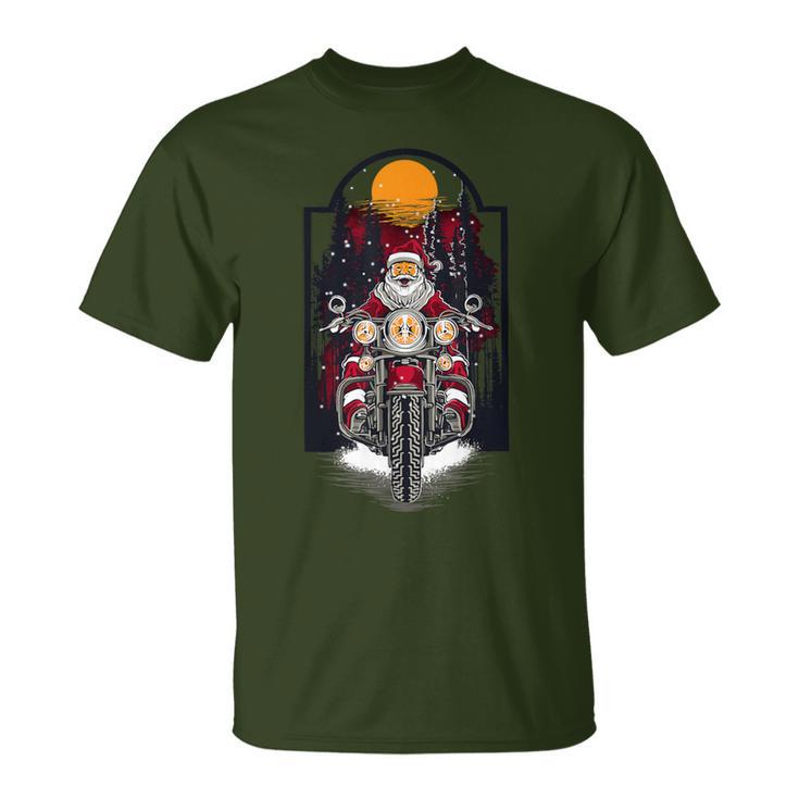 Vintage Santa Riding A Motorcycle Christmas T-Shirt