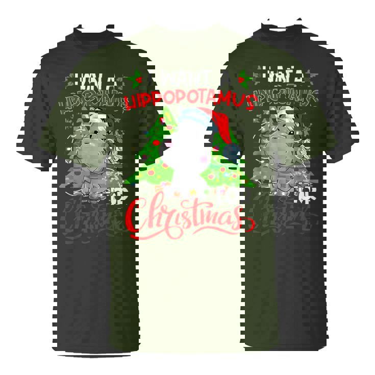 I Want A Hippopotamus For Christmas Hippo Santa Xmas Pajama T-Shirt