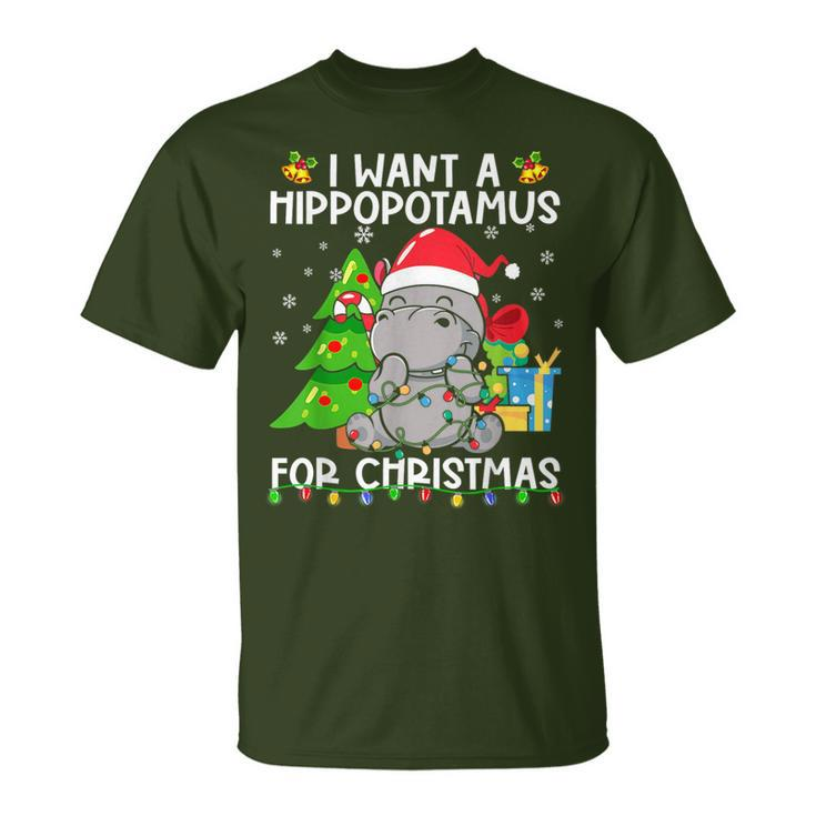 I Want A Hippopotamus For Christmas Santa Lights Hippo Xmas T-Shirt