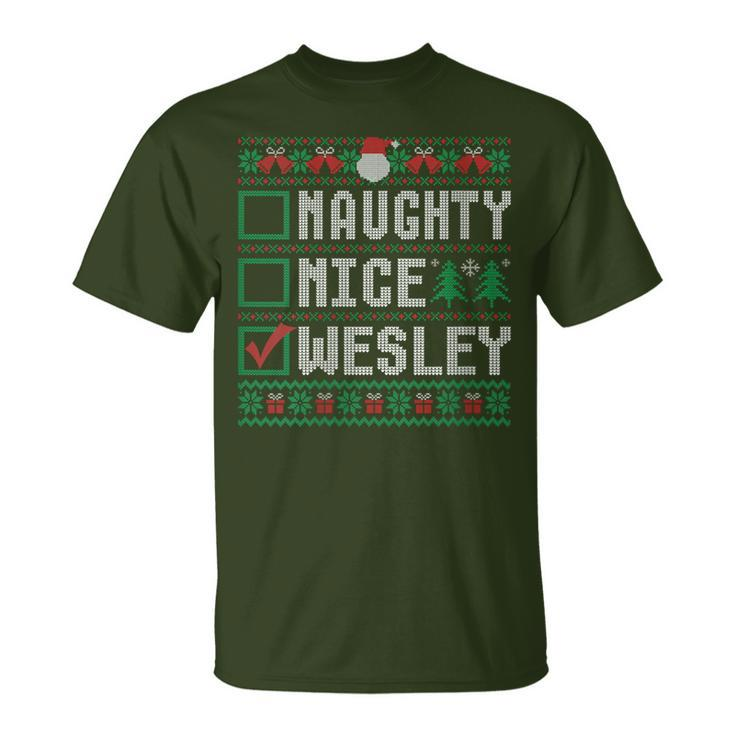 Wesley Family Name Xmas Naughty Nice Wesley Christmas List T-Shirt
