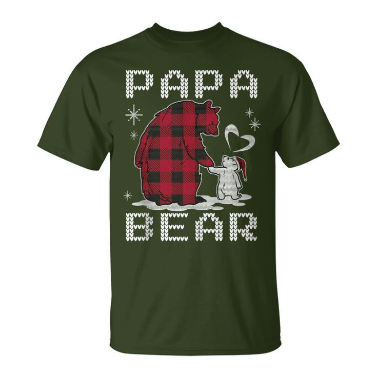 Xmas Papa Bear Pyjama Rot Büffel Plaid Eisbär Weihnachten T-Shirt