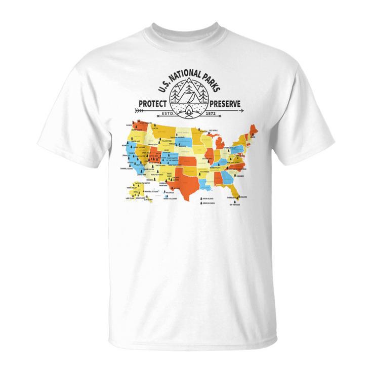 All 63 Us National Parks Map US National Park Hiking Map T-Shirt