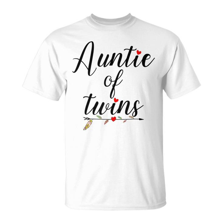 Auntie Of Twins Double Heart Pregnancy Announcement T-Shirt