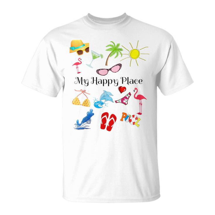 Beach Themed My Happy Place Ocean Sea Reunion Vacation T-Shirt