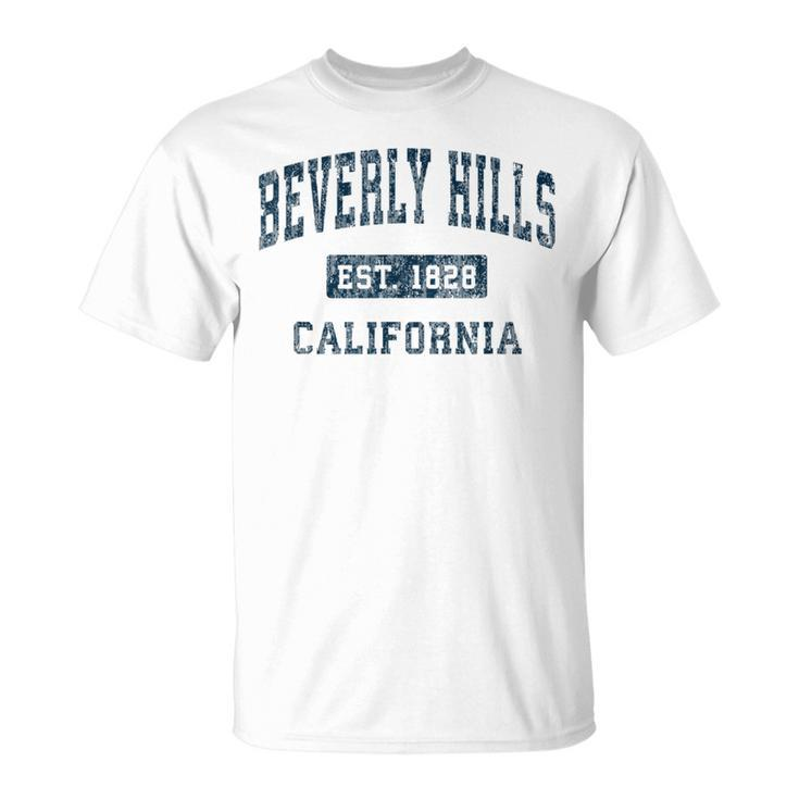 Beverly Hills California Ca Vintage Sports Navy Print T-Shirt