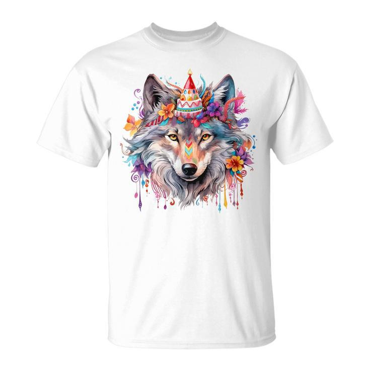 Birthday Wolf Portrait Party Wolves Lover Cute Girls Themed T-Shirt
