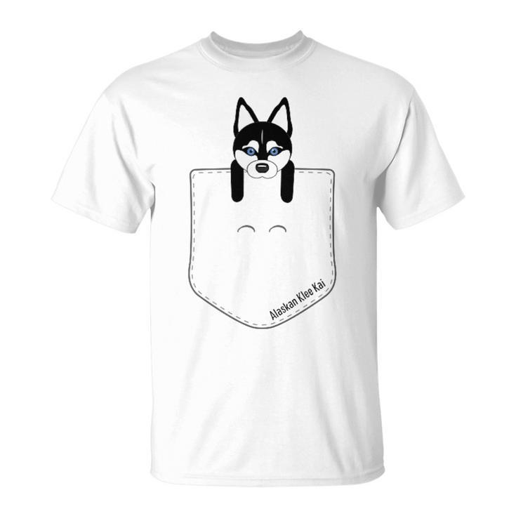 Black & White Alaskan Klee Kai Blue Eyes In Pocket T-Shirt