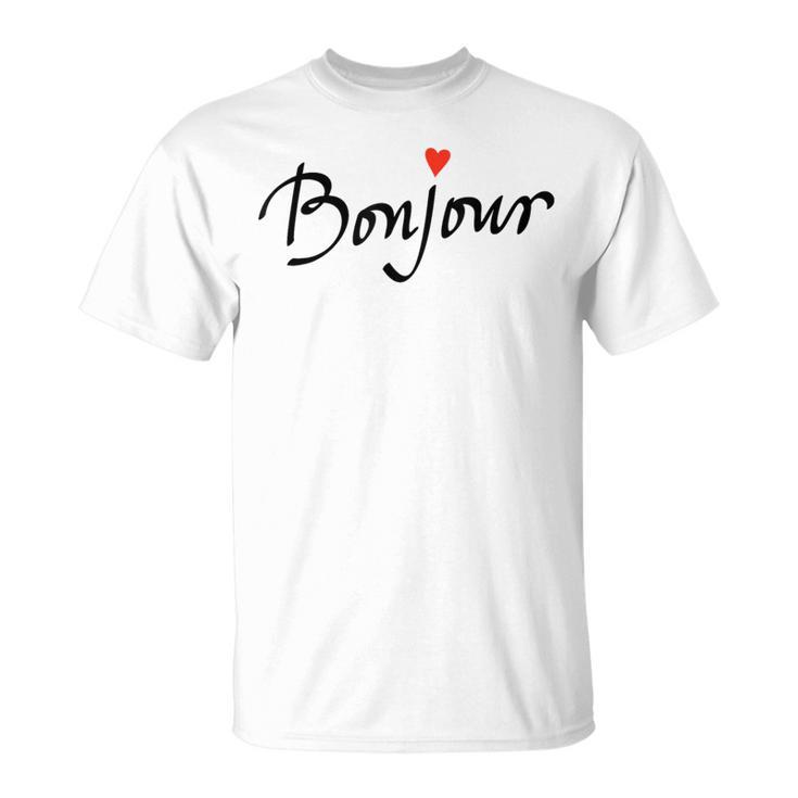 Bonjour With Heart And Cool Font T-Shirt