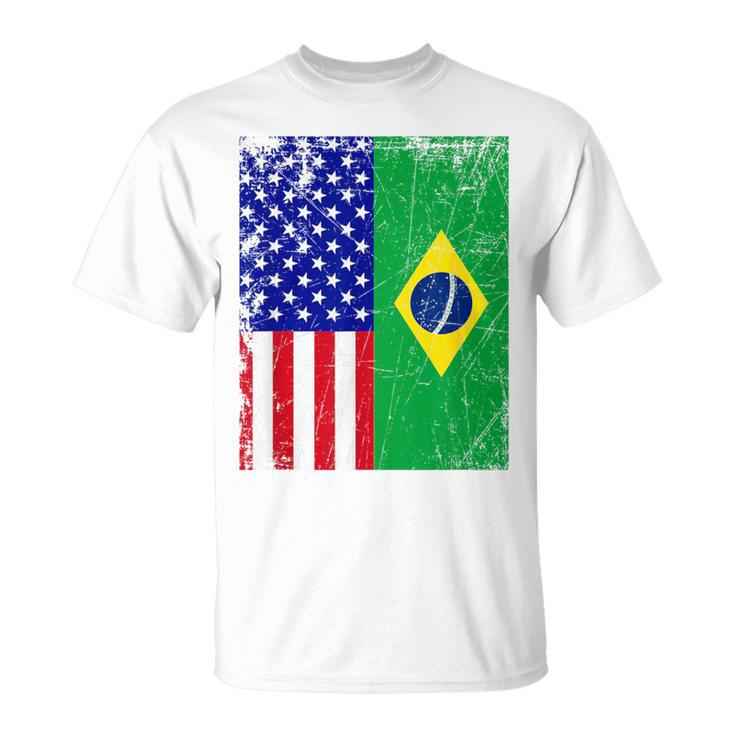Brazilian American Flag Half Brazil Half Usa Pride T-Shirt