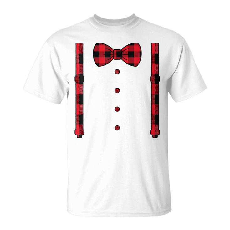Buffalo Plaid Hearts Bow Tie & Suspenders Valentine's Day T-Shirt