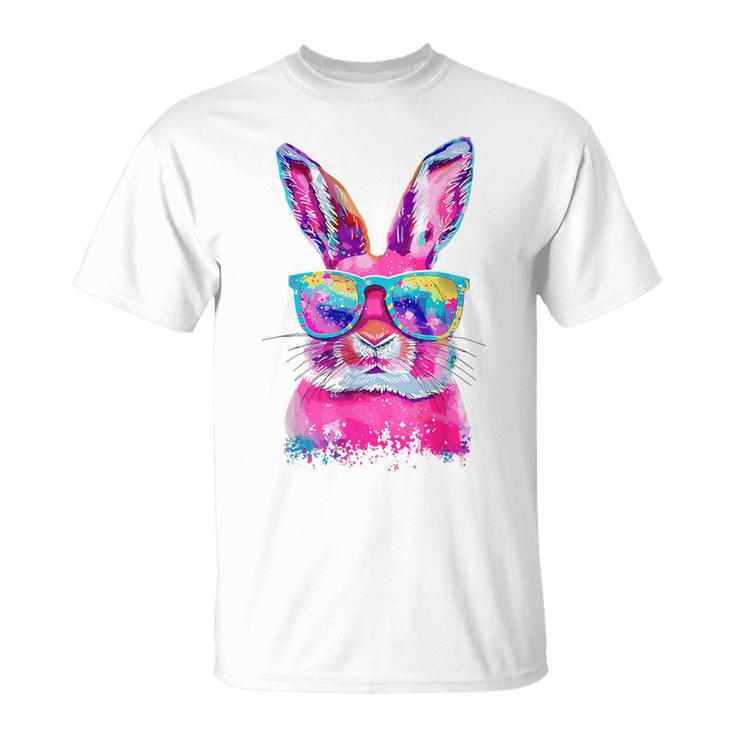 Bunny Face With Tie Dye Glasses Happy Easter Day Boy Kid T-Shirt