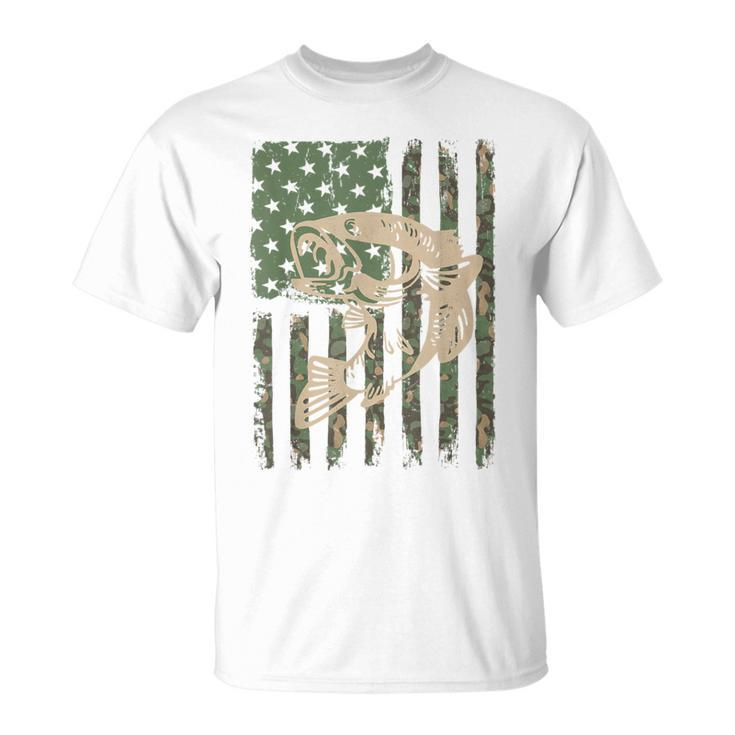 Camouflage Usa Flag Big Mouth Bass Fishing T-Shirt