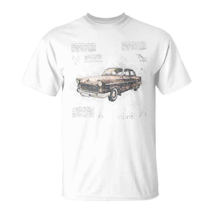 Car Vintage Retro Blueprint Automobile Auto Lovers T-Shirt