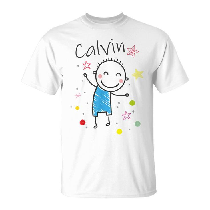 Cartoon Charakter T-Shirt für Kinder, Calvin Design mit Sternen & Glitzer